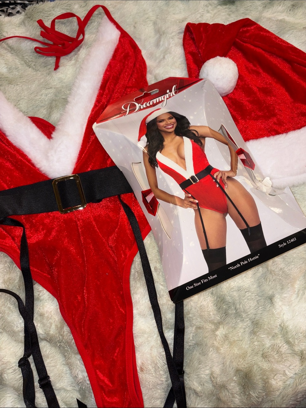 Dreamgirl lingerie Red Santa-Inspired Women's Teddy with Black Garter Belt